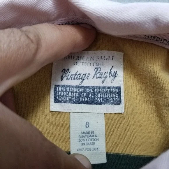 American Eagle Polo Shirt Mens Small Green‎ Short Sleeve Striped Cotton - Picture 8 of 13